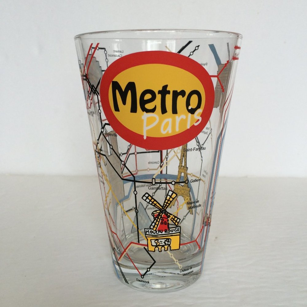 Paris Metro Subway Map Drinking Glass Souvenir Collectible Cerve Italy Made 8 oz